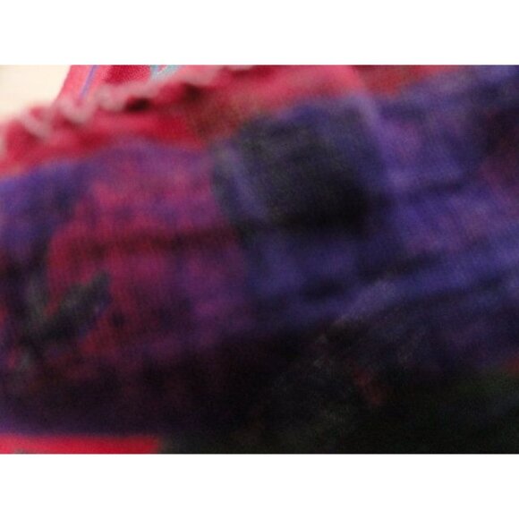 Vintage 1970’s Scarf Hand Dyed Floral Iris Pattern Red Purples Green 100% Cotton - Picture 4 of 6